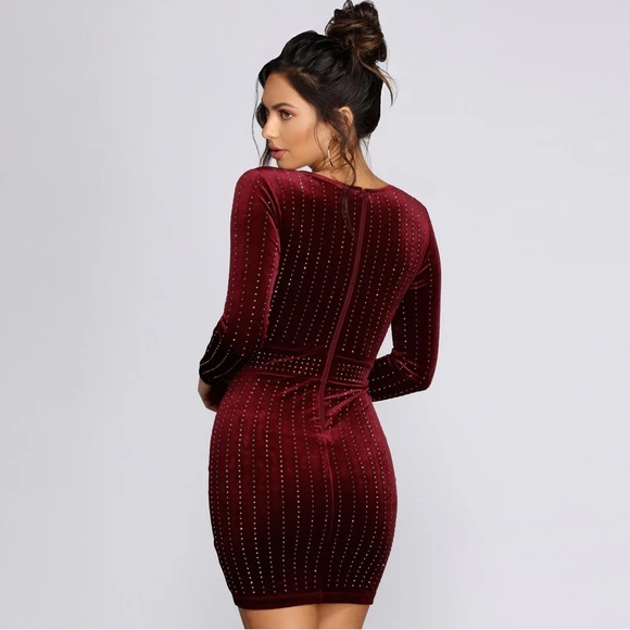 WINDSOR *NWT* Alexa Velvet Wrap Dress Burgundy Sparkly Longsleeve Mini Dress XS - Picture 3 of 8